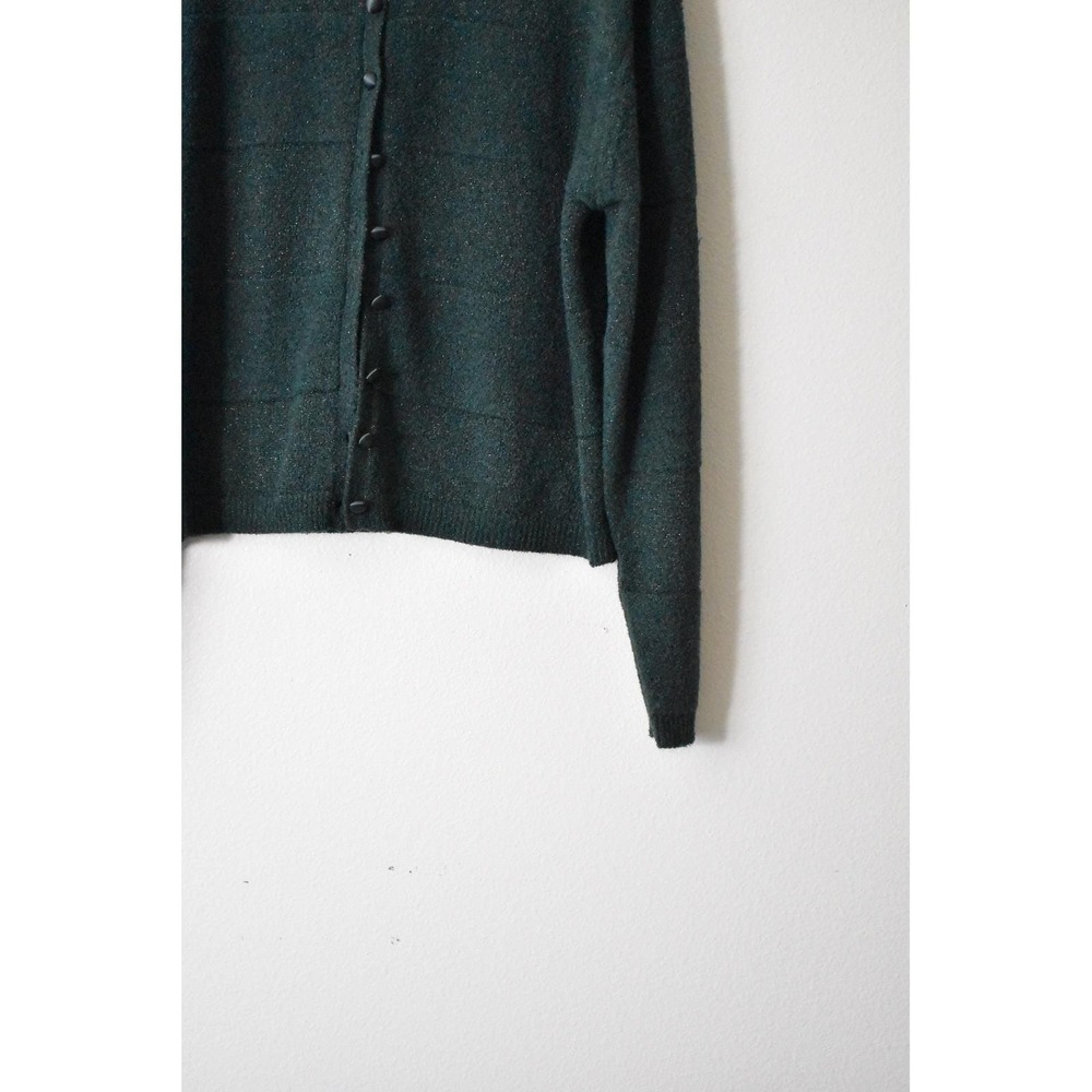 Vintage 90s Christopher & Banks Green Metallic Shimmer Button Front Cardigan L - Picture 3 of 7